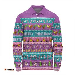 Australia Christmas Custom Long Sleeve Polo Shirt - Aussie Christmas Flamingo Summer Vibes Purple Long Sleeve Polo Shirt