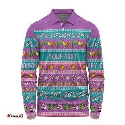Australia Christmas Custom Long Sleeve Polo Shirt - Aussie Christmas Flamingo Summer Vibes Purple Long Sleeve Polo Shirt