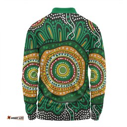 Australia Aboriginal Long Sleeve Polo Shirt - Green Aboriginal Style Dot Painting Long Sleeve Polo Shirt
