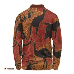 Australia Aboriginal Long Sleeve Polo Shirt - Aboriginal Dot Art With Animals Long Sleeve Polo Shirt
