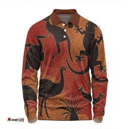 Australia Aboriginal Long Sleeve Polo Shirt - Aboriginal Dot Art With Animals Long Sleeve Polo Shirt