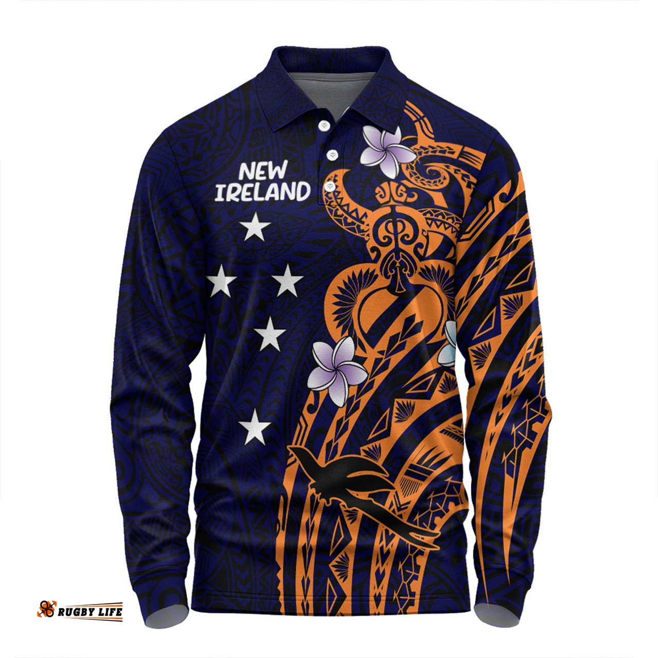 Australia South Sea Islanders Long Sleeve Polo Shirt - New Ireland Flag With Polynesian Pattern Long Sleeve Polo Shirt