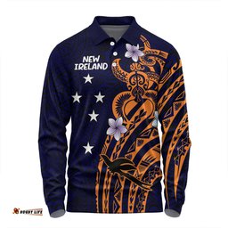 Australia South Sea Islanders Long Sleeve Polo Shirt - New Ireland Flag With Polynesian Pattern Long Sleeve Polo Shirt