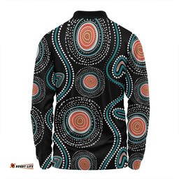 Australia Dot Painting Inspired Aboriginal Long Sleeve Polo Shirt - Aboriginal Green Dot Patterns Art Painting Long Sleeve Polo Shirt