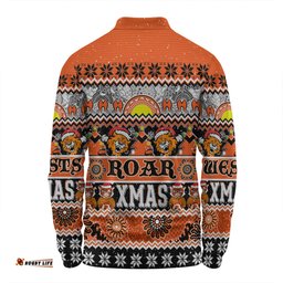 Wests Tigers Christmas Aboriginal Custom Long Sleeve Polo Shirt - Indigenous Knitted Ugly Xmas Style Long Sleeve Polo Shirt