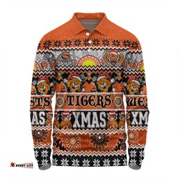 Wests Tigers Christmas Aboriginal Custom Long Sleeve Polo Shirt - Indigenous Knitted Ugly Xmas Style Long Sleeve Polo Shirt