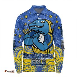 Parramatta Eels Custom Long Sleeve Polo Shirt - Custom With Aboriginal Inspired Style Of Dot Painting Patterns  Long Sleeve Polo Shirt