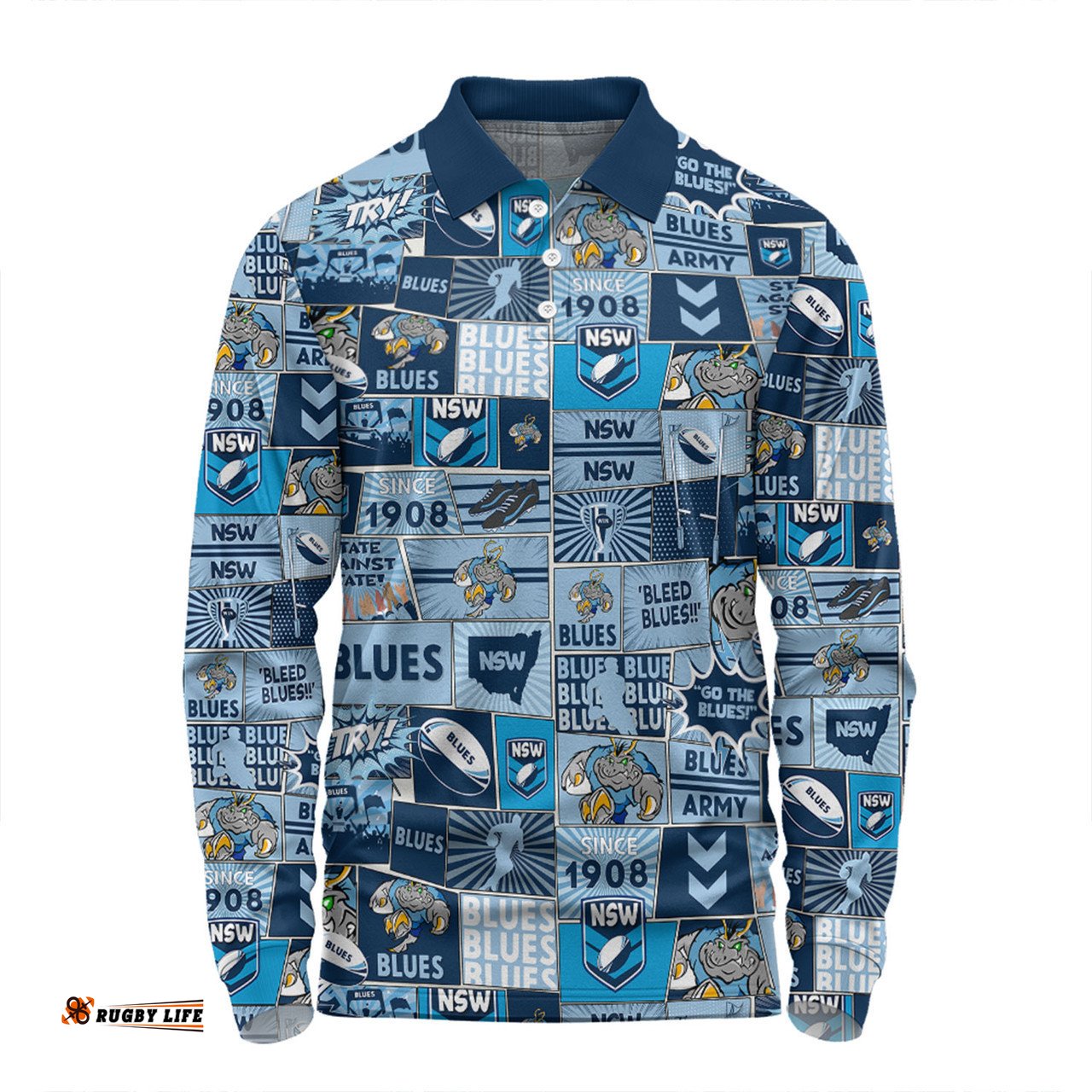 New South Wales Cockroaches Long Sleeve Polo Shirt - Team Of Us Die Hard Fan Supporters Comic Style Long Sleeve Polo Shirt