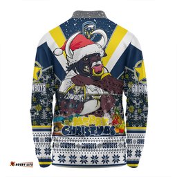 North Queensland Cowboys Christmas Custom Long Sleeve Polo Shirt - North Queensland Cowboys Santa Aussie Big Things Long Sleeve Polo Shirt
