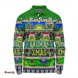 Canberra Raiders Christmas Aboriginal Custom Long Sleeve Polo Shirt - Indigenous Knitted Ugly Xmas Style Long Sleeve Polo Shirt