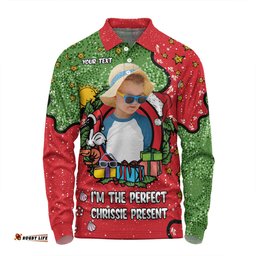 Australia Christmas Custom Long Sleeve Polo Shirt - I'm the Perfect Present Red Long Sleeve Polo Shirt