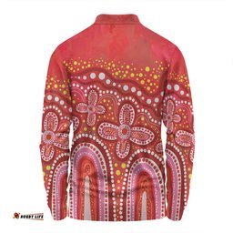 Australia Aboriginal Long Sleeve Polo Shirt - Dot painting illustration in Aboriginal style Red Long Sleeve Polo Shirt