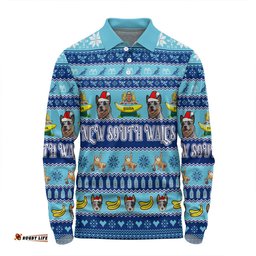 New South Wales Big Things Christmas Custom Long Sleeve Polo Shirt - The Big Banana And Blue Heeler Long Sleeve Polo Shirt