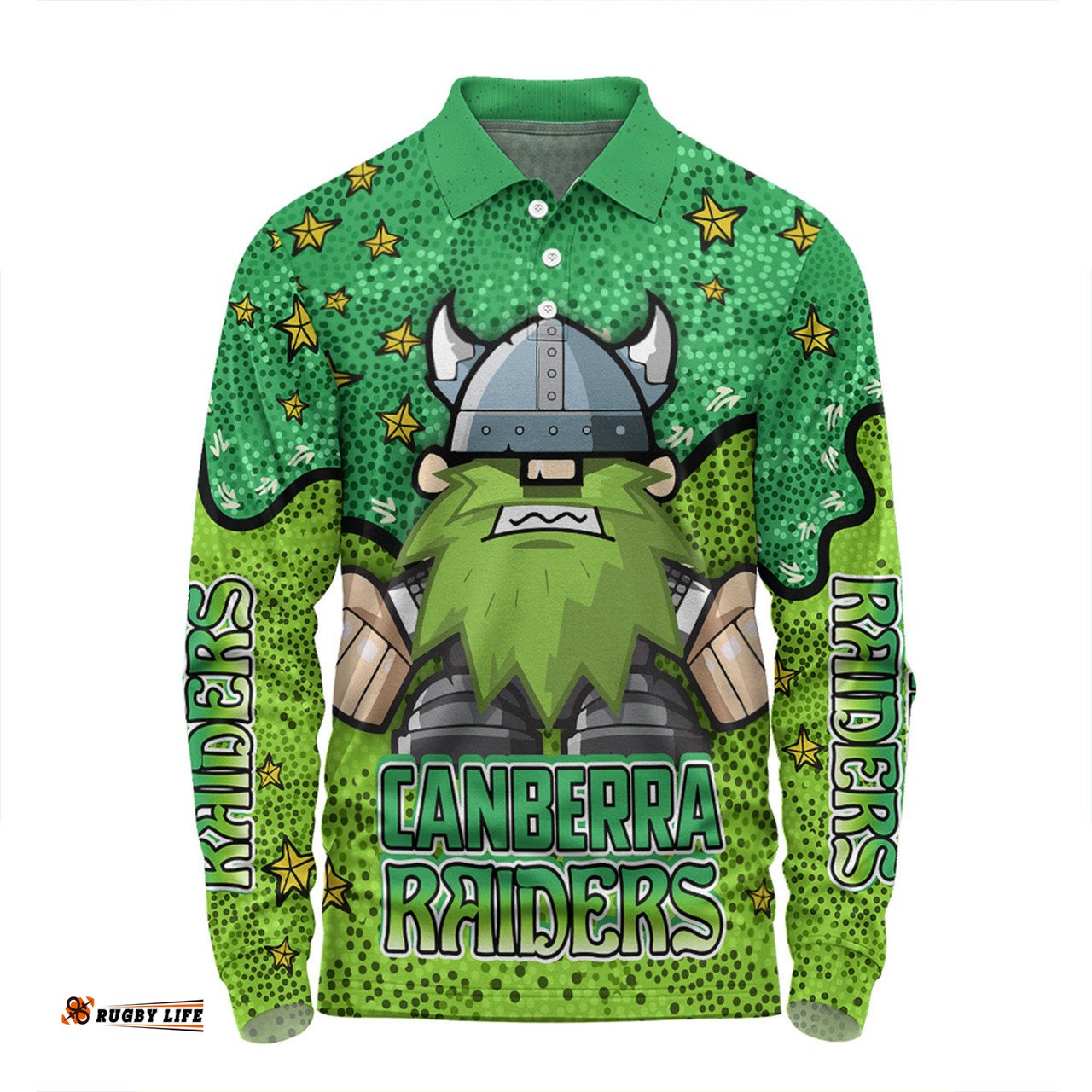 Canberra Raiders Custom Long Sleeve Polo Shirt - Team With Dot And Star Patterns For Tough Fan Long Sleeve Polo Shirt