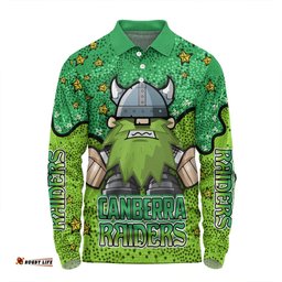 Canberra Raiders Custom Long Sleeve Polo Shirt - Team With Dot And Star Patterns For Tough Fan Long Sleeve Polo Shirt