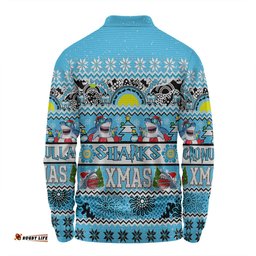 Cronulla-Sutherland Sharks Christmas Aboriginal Custom Long Sleeve Polo Shirt - Indigenous Knitted Ugly Xmas Style Long Sleeve Polo Shirt