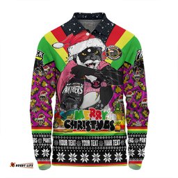 Penrith Panthers Christmas Custom Long Sleeve Polo Shirt - Penrith Panthers Santa Aussie Big Things Christmas Long Sleeve Polo Shirt