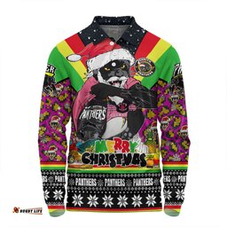 Penrith Panthers Christmas Custom Long Sleeve Polo Shirt - Penrith Panthers Santa Aussie Big Things Christmas Long Sleeve Polo Shirt