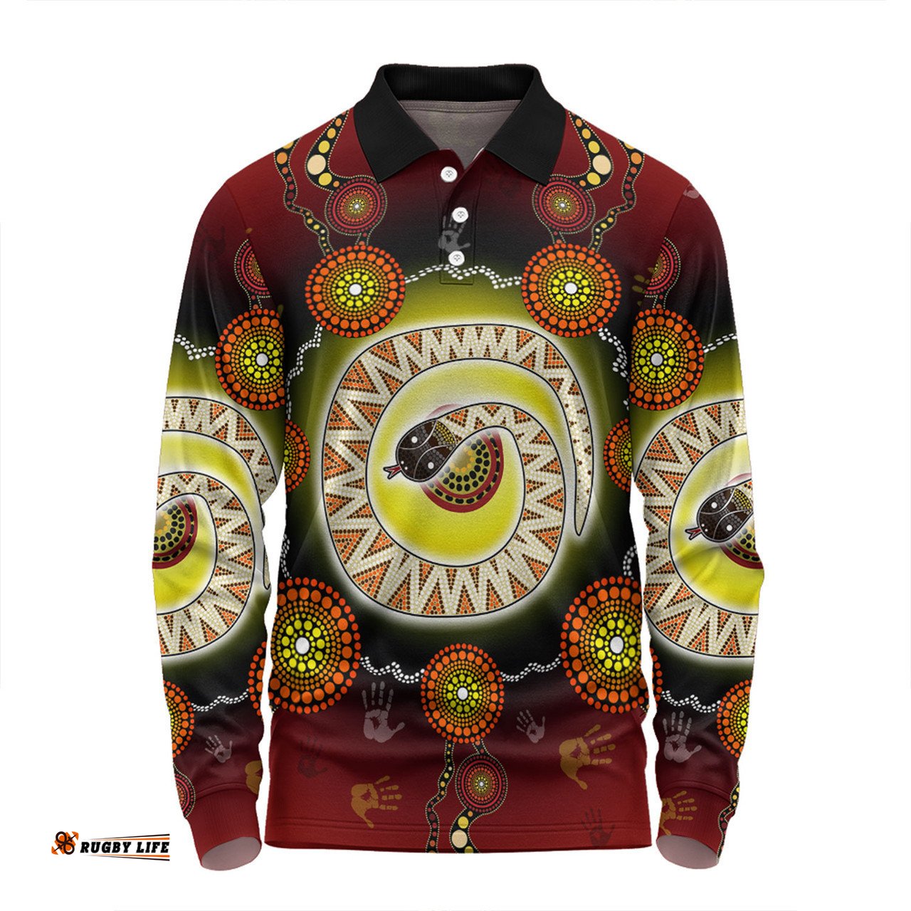 Australia Aboriginal Custom Long Sleeve Polo Shirt - The Rainbow Serpent Dreaming Spirit Art Long Sleeve Polo Shirt