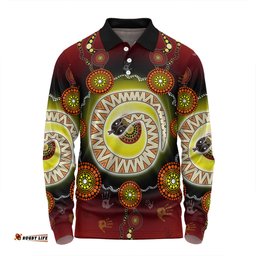 Australia Aboriginal Custom Long Sleeve Polo Shirt - The Rainbow Serpent Dreaming Spirit Art Long Sleeve Polo Shirt
