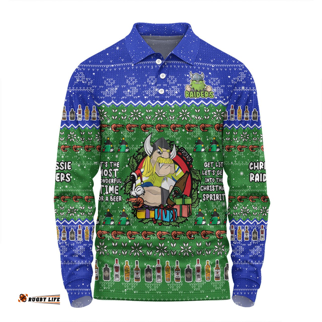 Canberra Raiders Christmas Custom Long Sleeve Polo Shirt - Chrissie Spirit Long Sleeve Polo Shirt