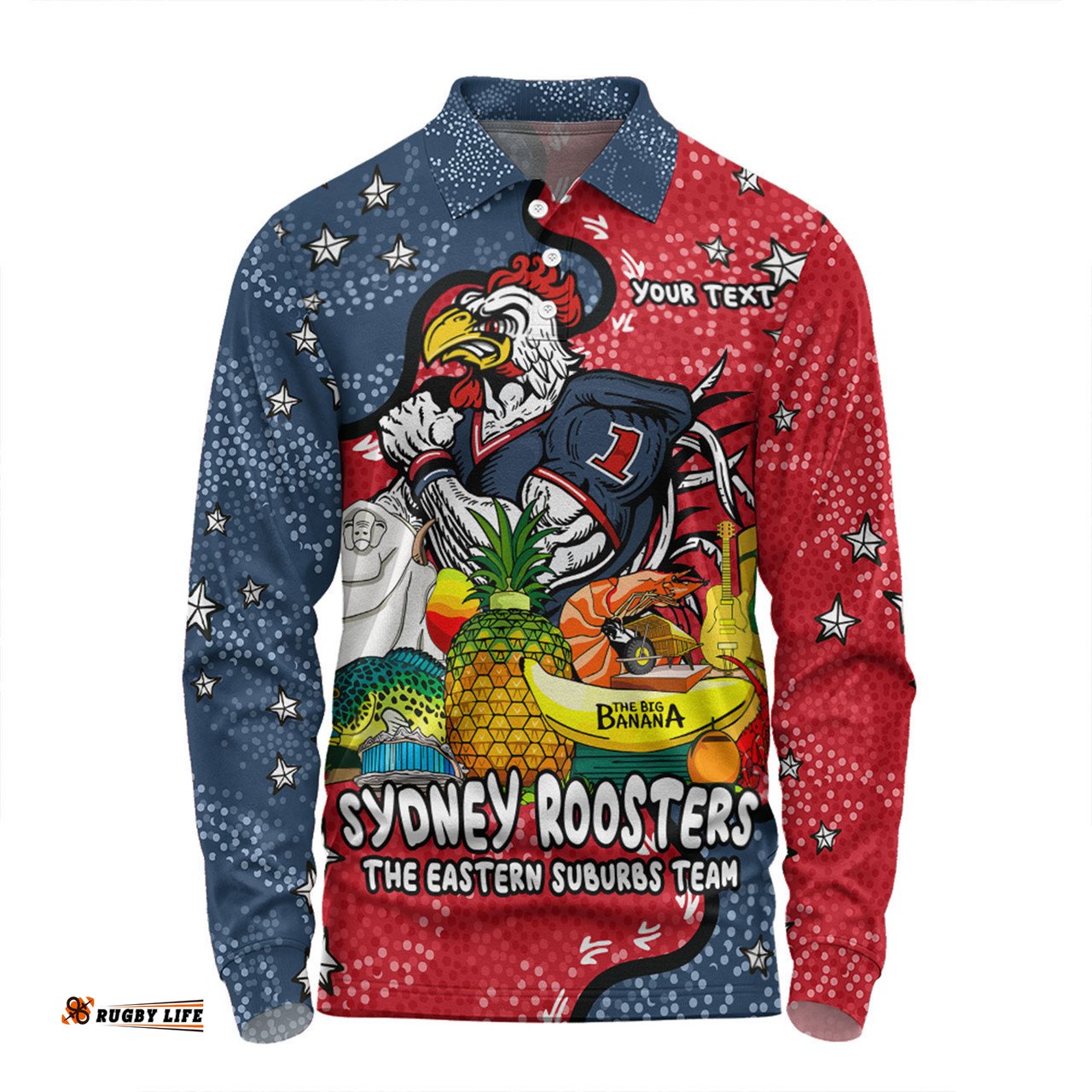 Sydney Roosters Custom Long Sleeve Polo Shirt - Australian Big Things Long Sleeve Polo Shirt