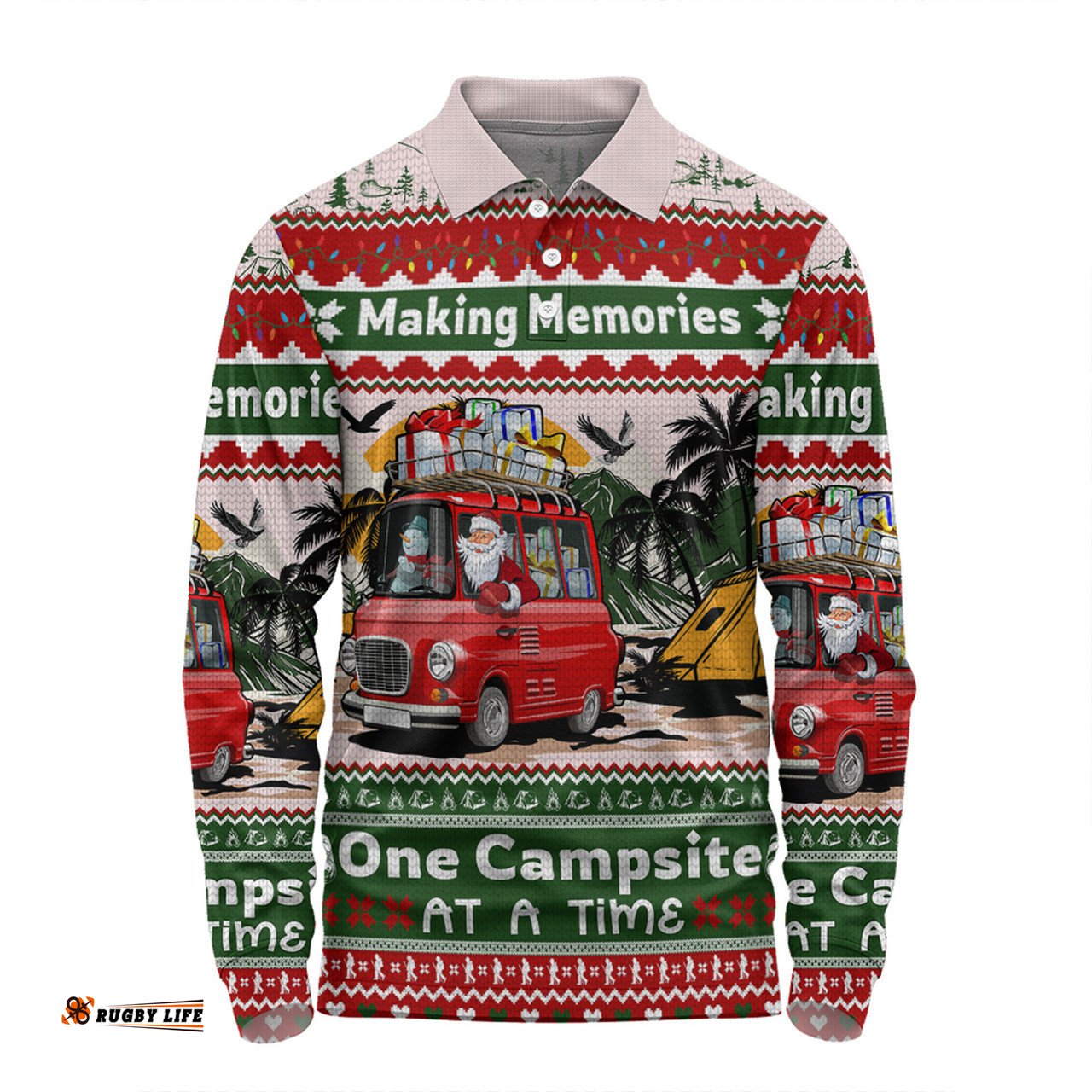 Australia Camping Christmas Long Sleeve Polo Shirt - Making Memories One Campsite At A Time Long Sleeve Polo Shirt