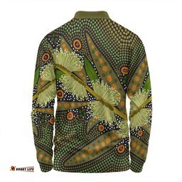 Australia Flowers Aboriginal Long Sleeve Polo Shirt - Aboriginal Dot Art Of Australian Native Flower Hakea Sericea Long Sleeve Polo Shirt