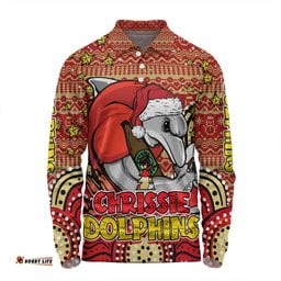 Redcliffe Dolphins Christmas Custom Long Sleeve Polo Shirt - Christmas Knit Patterns Vintage Jersey Ugly Long Sleeve Polo Shirt
