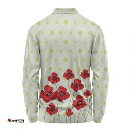 Australia Aboriginal Long Sleeve Polo Shirt - Poppy Flowers Background In Aboriginal Dot Art Style Long Sleeve Polo Shirt