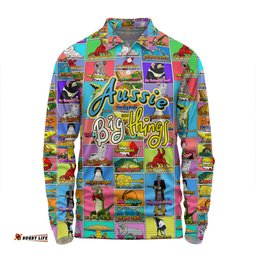 Australia Long Sleeve Polo Shirt - Australia's Iconic Big Things Postage Stamps Style Long Sleeve Polo Shirt
