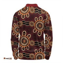 Australia Dot Painting Inspired Aboriginal Long Sleeve Polo Shirt - Aboriginal Dot Pattern Painting Art Long Sleeve Polo Shirt
