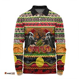 Australia Christmas Aboriginal Custom Long Sleeve Polo Shirt - Aboriginal Dreamtime Wangkarnal Crows Long Sleeve Polo Shirt