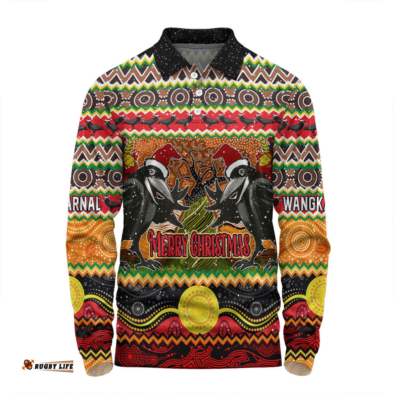 Australia Christmas Aboriginal Custom Long Sleeve Polo Shirt - Aboriginal Dreamtime Wangkarnal Crows Long Sleeve Polo Shirt