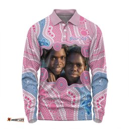 Australia Personalised Aboriginal Custom Long Sleeve Polo Shirt - River And Turtles Dot Art Painting Pink Long Sleeve Polo Shirt