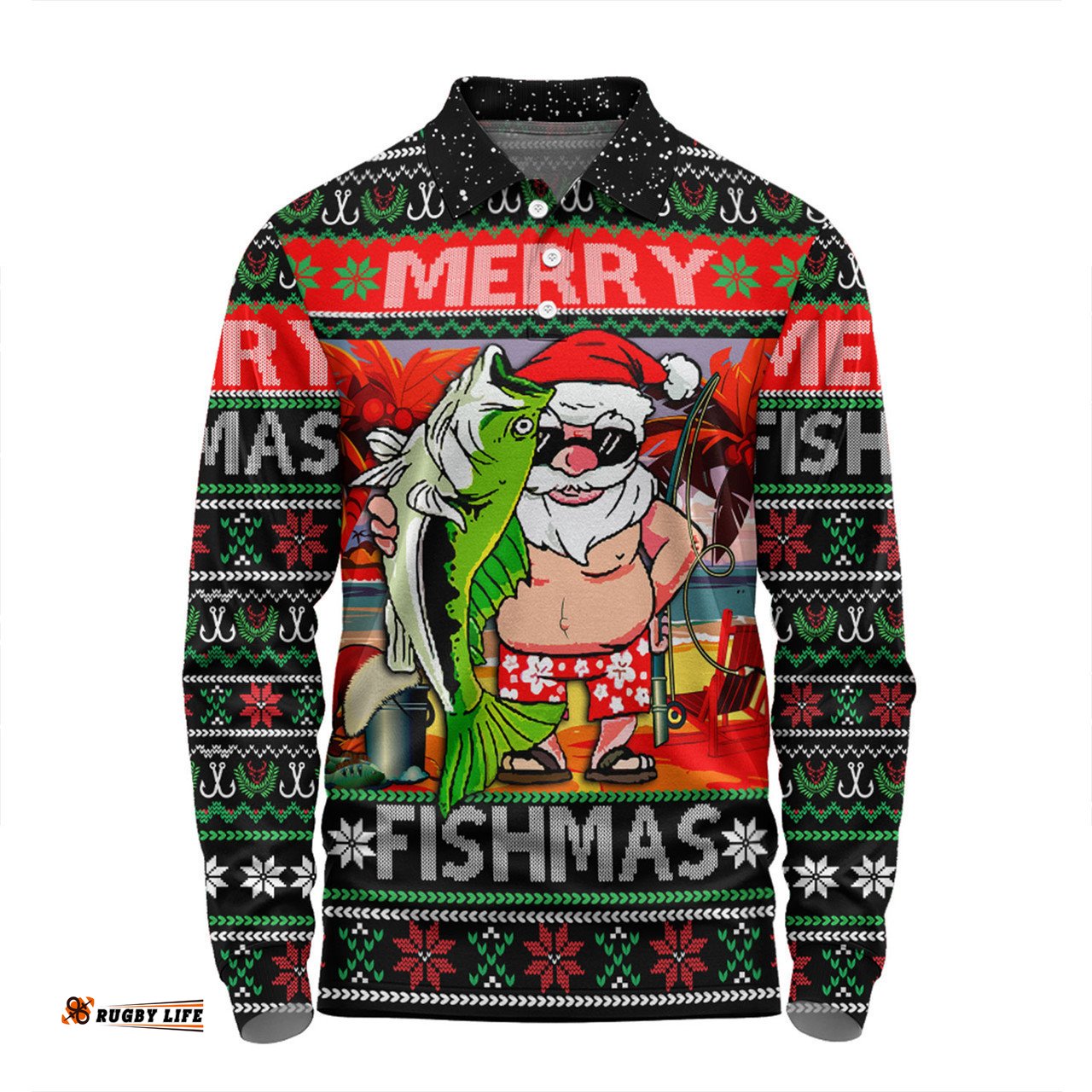 Australia Christmas Fishing Long Sleeve Polo Shirt - Merrry Fishmas Angler Santa Claus Long Sleeve Polo Shirt