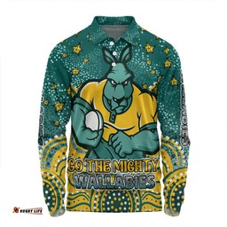 Australia Wallabies Custom Long Sleeve Polo Shirt - Custom With Aboriginal Inspired Style Of Dot Painting Patterns  Long Sleeve Polo Shirt