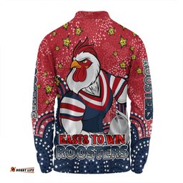 Sydney Roosters Custom Long Sleeve Polo Shirt - Custom With Aboriginal Inspired Style Of Dot Painting Patterns  Long Sleeve Polo Shirt