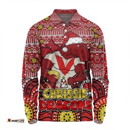 St. George Illawarra Dragons Christmas Custom Long Sleeve Polo Shirt - Christmas Knit Patterns Vintage Jersey Ugly Long Sleeve Polo Shirt