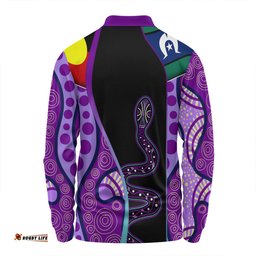 Australia Aboriginal Custom Long Sleeve Polo Shirt - Purple Indigenous Rainbow Serpent Inspired Long Sleeve Polo Shirt
