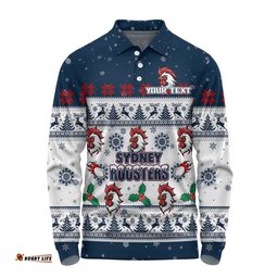 Sydney Roosters Christmas Custom Long Sleeve Polo Shirt - Special Ugly Christmas Long Sleeve Polo Shirt