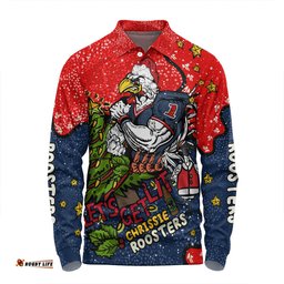 Sydney Roosters Christmas Custom Long Sleeve Polo Shirt - Let's Get Lit Chrisse Pressie Long Sleeve Polo Shirt