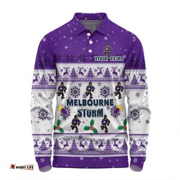 Melbourne Storm Christmas Custom Long Sleeve Polo Shirt - Special Ugly Christmas Long Sleeve Polo Shirt