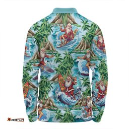Australia Christmas Surfing Long Sleeve Polo Shirt - Funny Santa Surfing Christmas Long Sleeve Polo Shirt