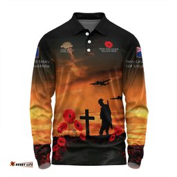 New Zealand Warriors Anzac Day Long Sleeve Polo Shirt - New Zealand Warriors Remember Orange Long Sleeve Polo Shirt