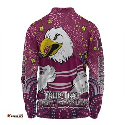 Manly Warringah Sea Eagles Custom Long Sleeve Polo Shirt - Custom With Aboriginal Inspired Style Of Dot Painting Patterns  Long Sleeve Polo Shirt