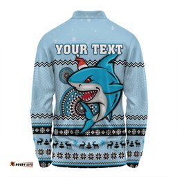 Cronulla-Sutherland Sharks Christmas Custom Long Sleeve Polo Shirt - Ugly Xmas And Aboriginal Patterns For Die Hard Fan Long Sleeve Polo Shirt