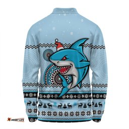 Cronulla-Sutherland Sharks Christmas Custom Long Sleeve Polo Shirt - Ugly Xmas And Aboriginal Patterns For Die Hard Fan Long Sleeve Polo Shirt