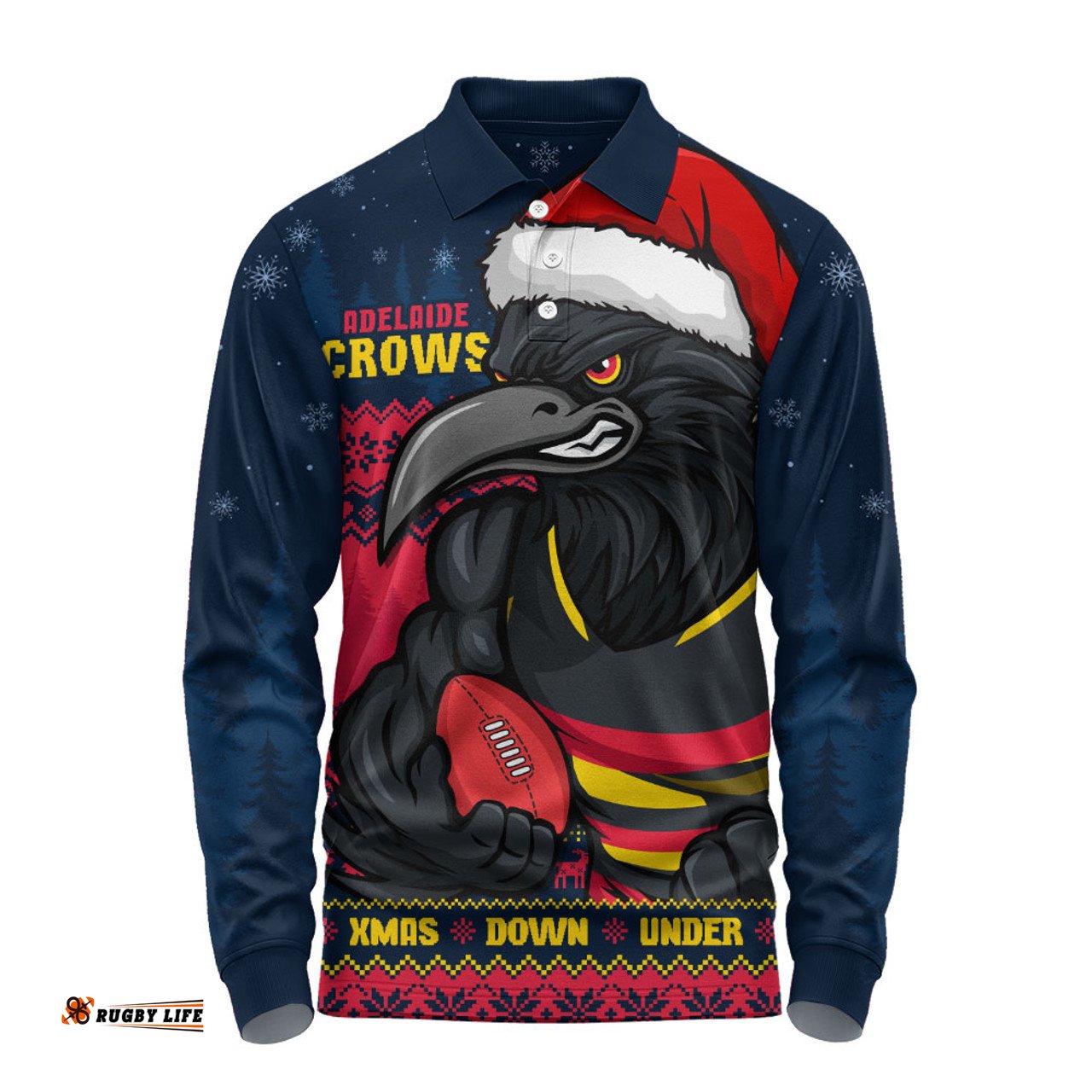 Amazing Aussie Adelaide Crows Merry Christmas Down Under Footy Power Style Long Sleeve Polo Shirt