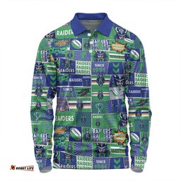 Canberra Raiders Long Sleeve Polo Shirt - Team Of Us Die Hard Fan Supporters Comic Style Long Sleeve Polo Shirt